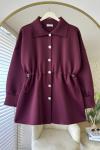 Beli Büzgülü Düğmeli Ceket Bordo
