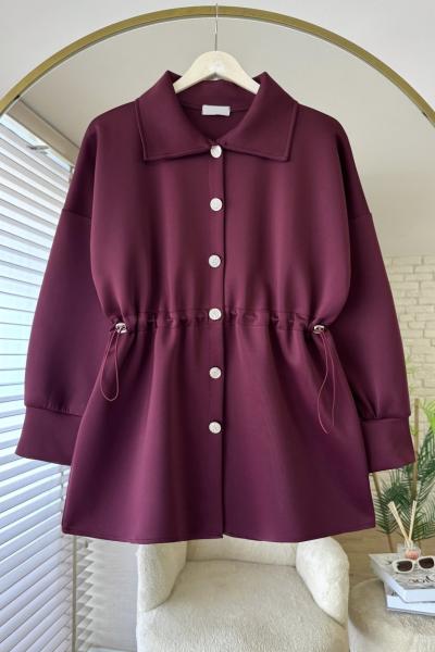 Beli Büzgülü Düğmeli Ceket Bordo