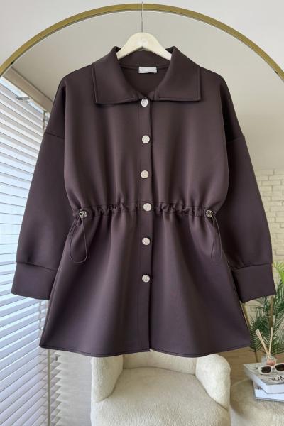 Beli Büzgülü Düğmeli Ceket Acı Kahve