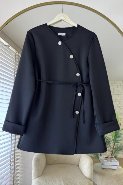 Duble Kol Asimetrik Düğmeli Ceket Siyah