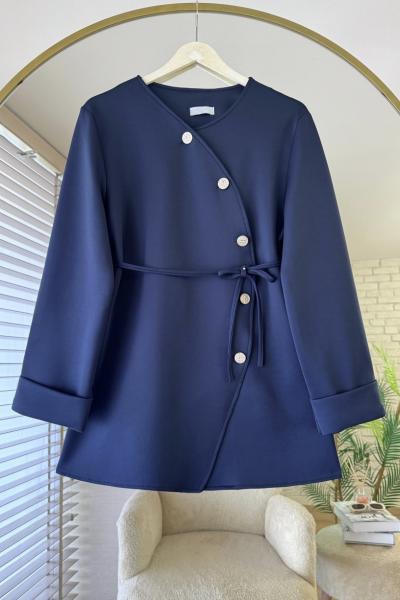 Duble Kol Asimetrik Düğmeli Ceket Lacivert