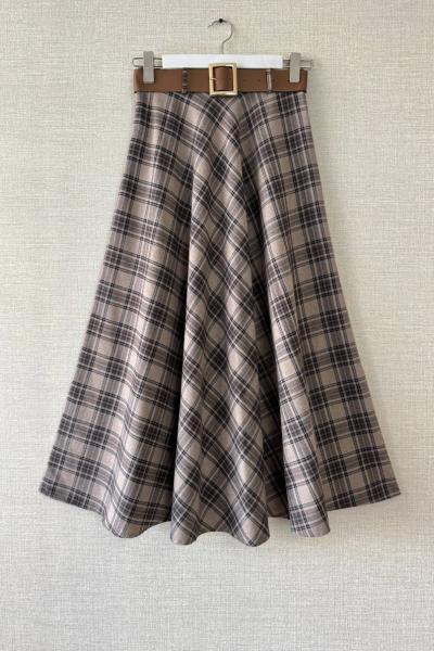 Kemerli Ekose Etek sütlü kahve siyah