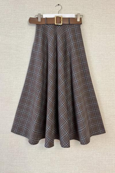 Kemerli Ekose Etek Kahverengi mavi