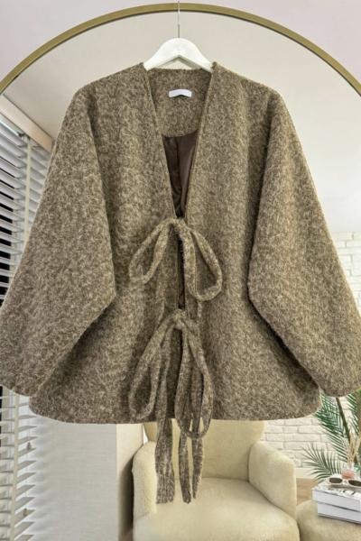 Önü Bağcıklı Kaşmir Ceket Camel