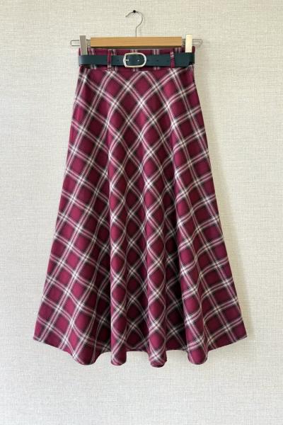 Kareli Kemerli Etek Bordo