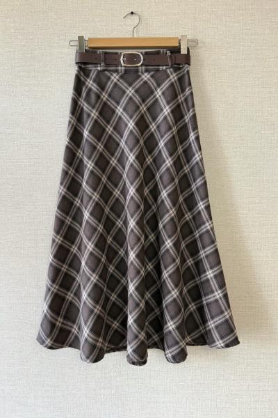 Kareli Kemerli Etek Kahverengi