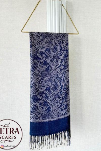 Kaşmir Saçaklı Şal Lacivert