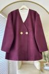 Gold Düğmeli Kaşe Ceket Bordo