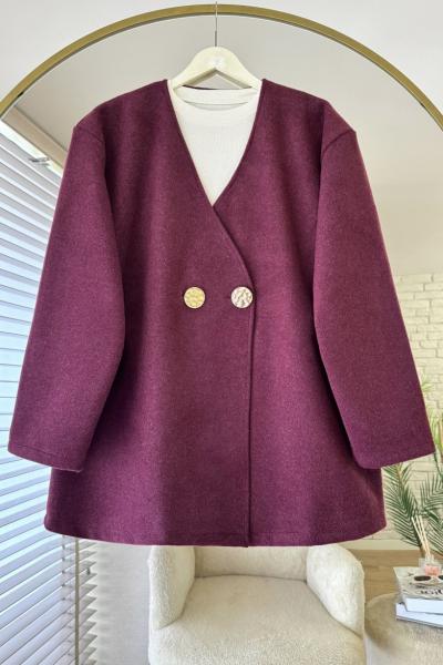 Gold Düğmeli Kaşe Ceket Bordo