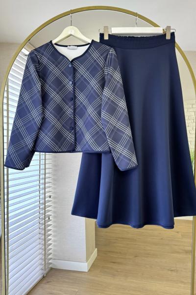 Ekose Ceketli Takım Lacivert