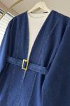 Gold Kemerli Kot Ceket Lacivert