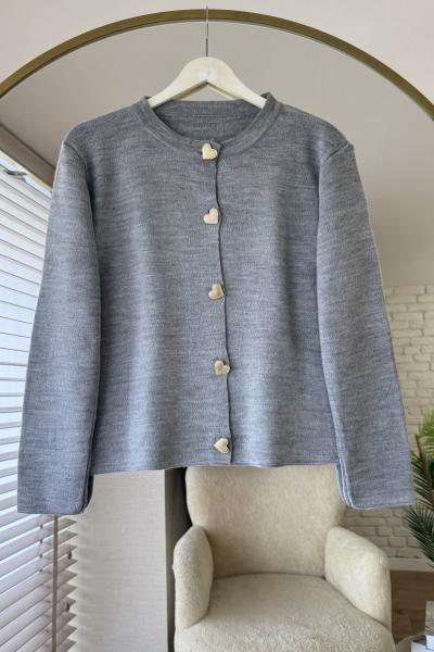 Kalp Düğmeli Hırka Gri