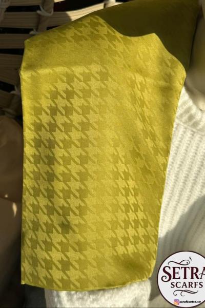 İpeksi Jakarlı Şal (Kaz Ayağı Desenli) Yağ Yeşili