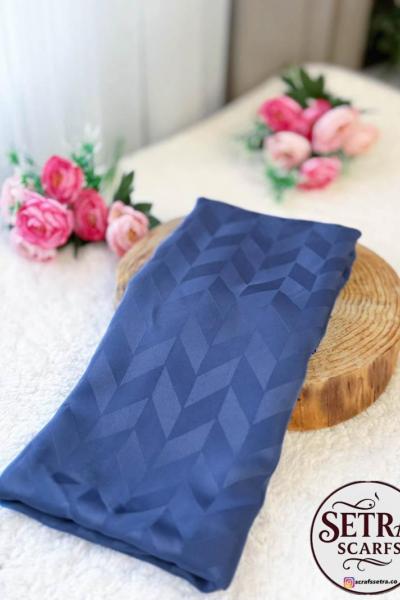İpeksi Jakarlı Şal (Balık Sırtı Desenli) indigo mavisi