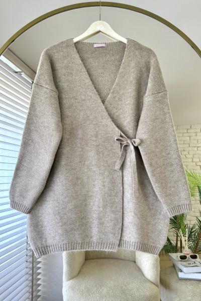 Yandan Bağlamalı Triko Hırka Kum Beji