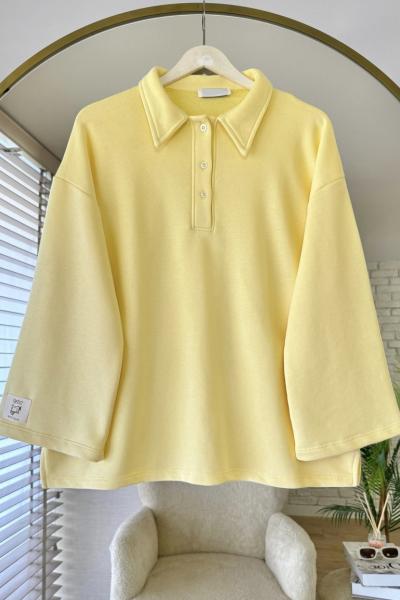 Polo Yaka Armalı Sweatshirt Sarı