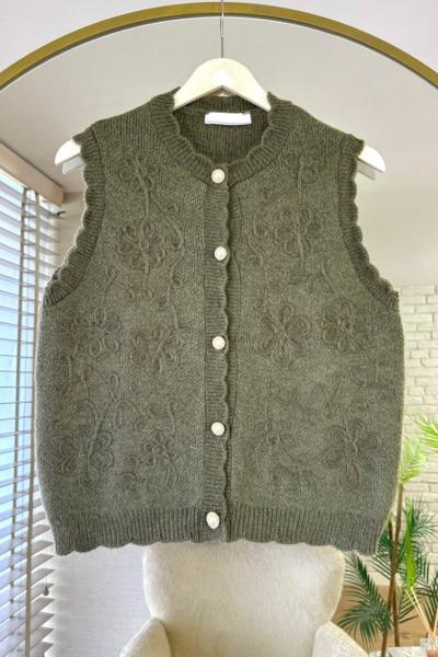 Süzeneli Peplum Yelek Haki