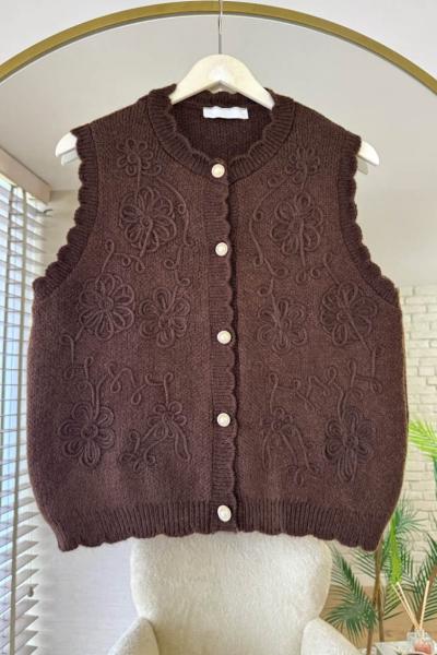 Süzeneli Peplum Yelek Acı Kahve