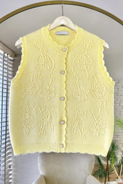 Süzeneli Peplum Yelek Sarı