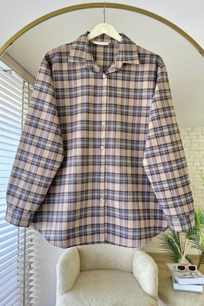 Basic Ekose Gömlek Sütlü Kahve