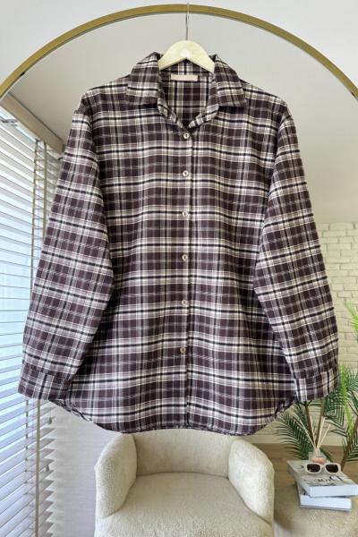 Basic Ekose Gömlek Acı Kahve