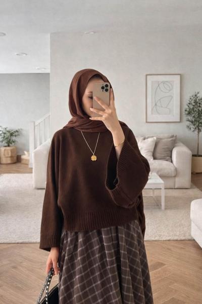 Yarasa Kol Kısa Kazak Acı Kahve