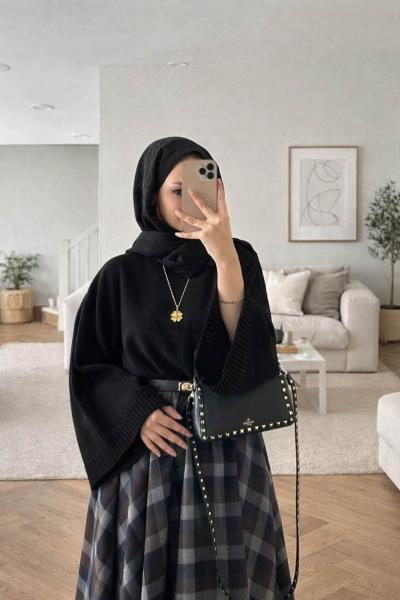 Yarasa Kol Kısa Kazak Siyah