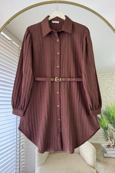 Armürlü Kemerli Tunik Kahverengi