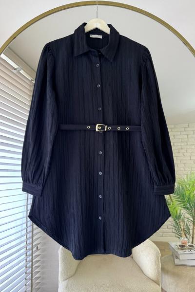 Armürlü Kemerli Tunik Siyah