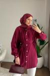 Yaka Bağcıklı Salaş Tunik Bordo