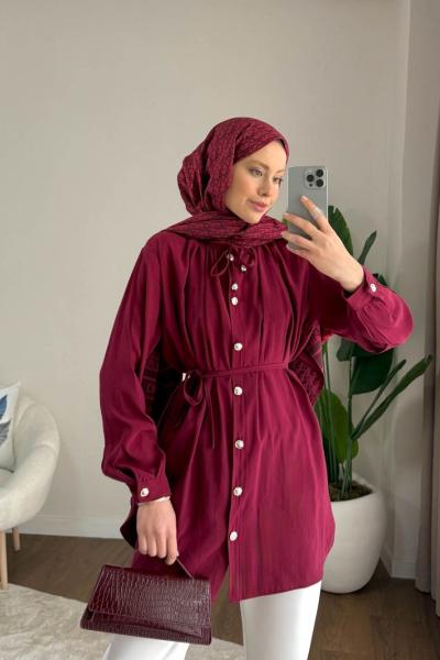 Yaka Bağcıklı Salaş Tunik Bordo