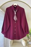 Fularlı Basic Gömlek Bordo