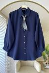 Fularlı Basic Gömlek Lacivert