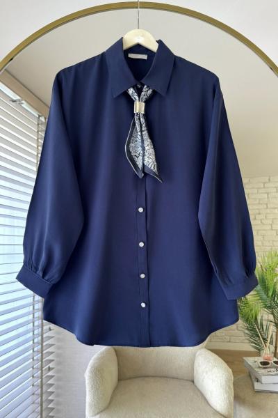 Fularlı Basic Gömlek Lacivert