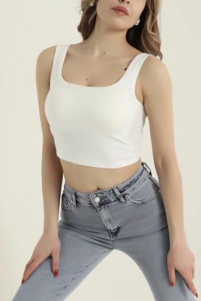 Kare Yaka Crop Atlet Ekru