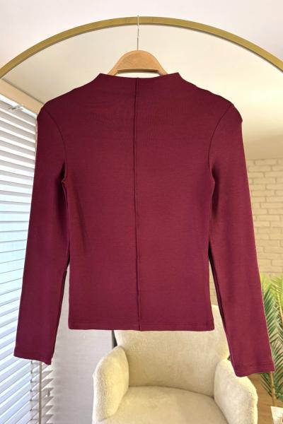 Dik Yaka Çımalı Body Bordo