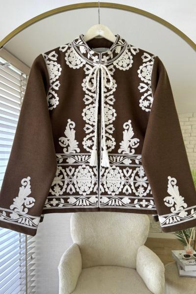 Süzeneli Kaşe Ceket Kahverengi