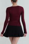 Kayık Yaka Parmak Geçmeli Body Bordo
