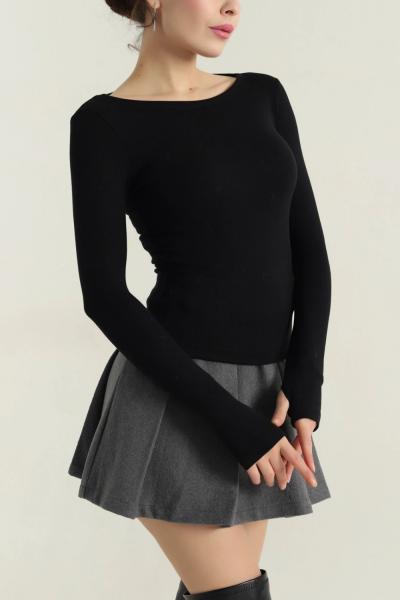 Kayık Yaka Parmak Geçmeli Body Siyah