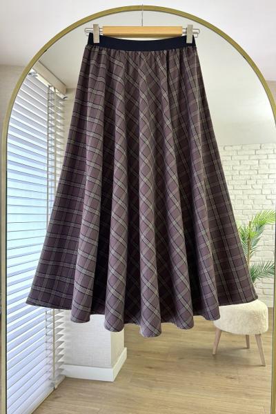 Beli Lastikli Mevlana Ekose Etek Kahverengi - Haki