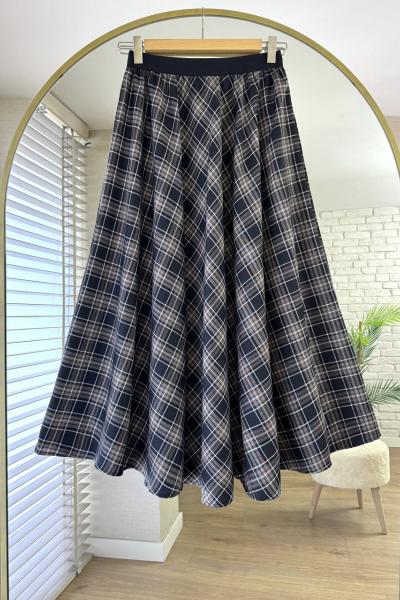 Beli Lastikli Mevlana Ekose Etek Siyah Kahverengi