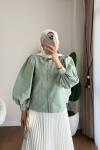 Balon Kol Kısa Gömlek Açık Yeşil