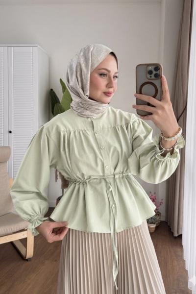 Beli Tünelli Kısa Gömlek Açık Yeşil