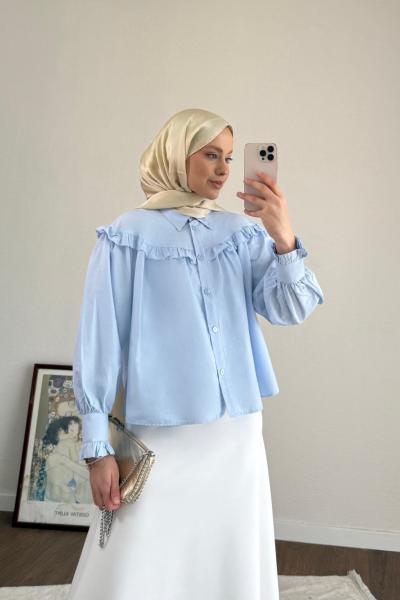 Fırfırlı Kısa Gömlek Bebe Mavisi