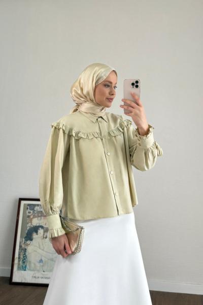 Fırfırlı Kısa Gömlek Açık Yeşil