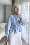 Omuzu Pileli Oversize Kısa Gömlek Bebe Mavisi