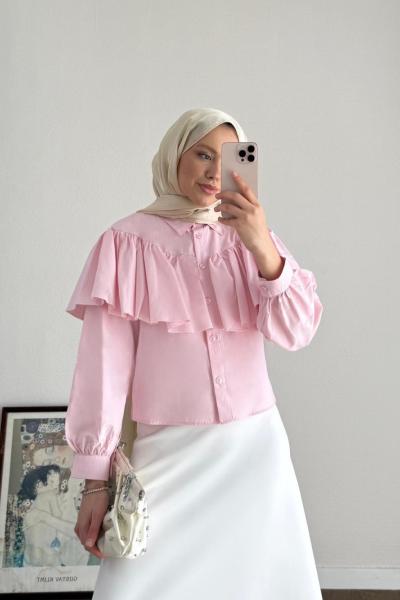 Cape Kısa Gömlek Şeker pembesi