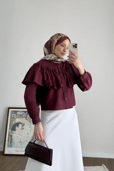 Cape Kısa Gömlek Bordo