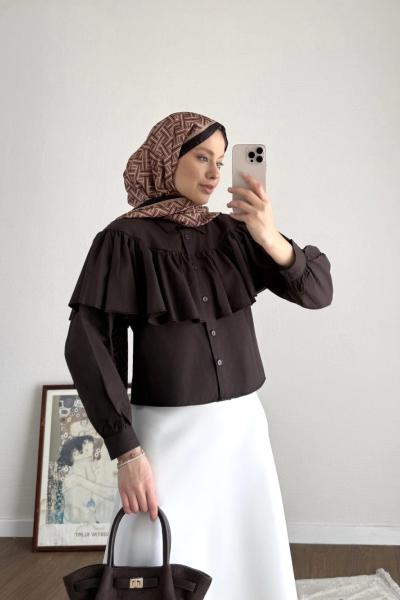 Cape Kısa Gömlek Koyu Kahverengi