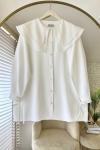 Çift Yaka Dantelli Gömlek Ekru